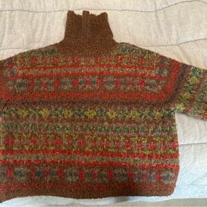 GAP Brown and Red Patterned Turtleneck Sweater